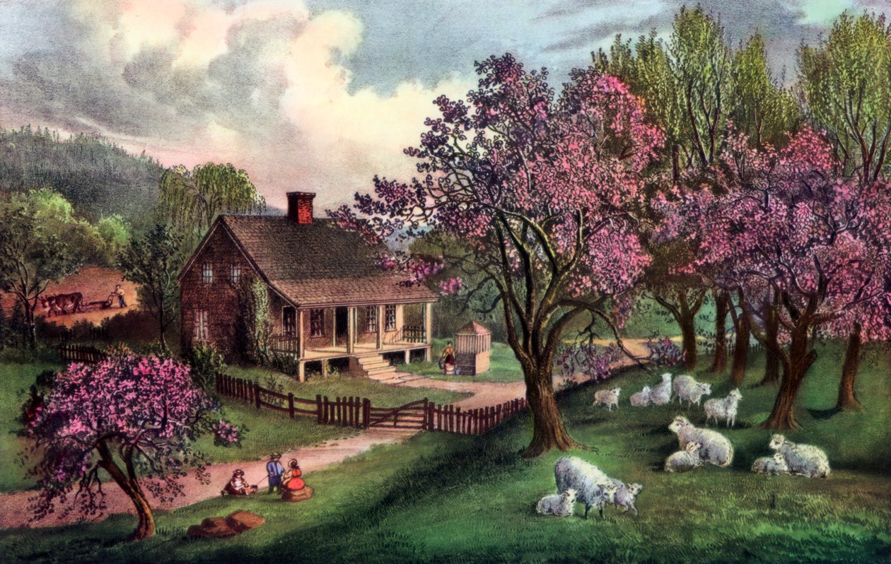 American Homestead i foråret 1869 af Currier and Ives