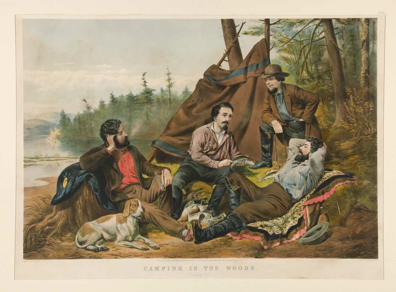 Camping i skoven. af Currier and Ives