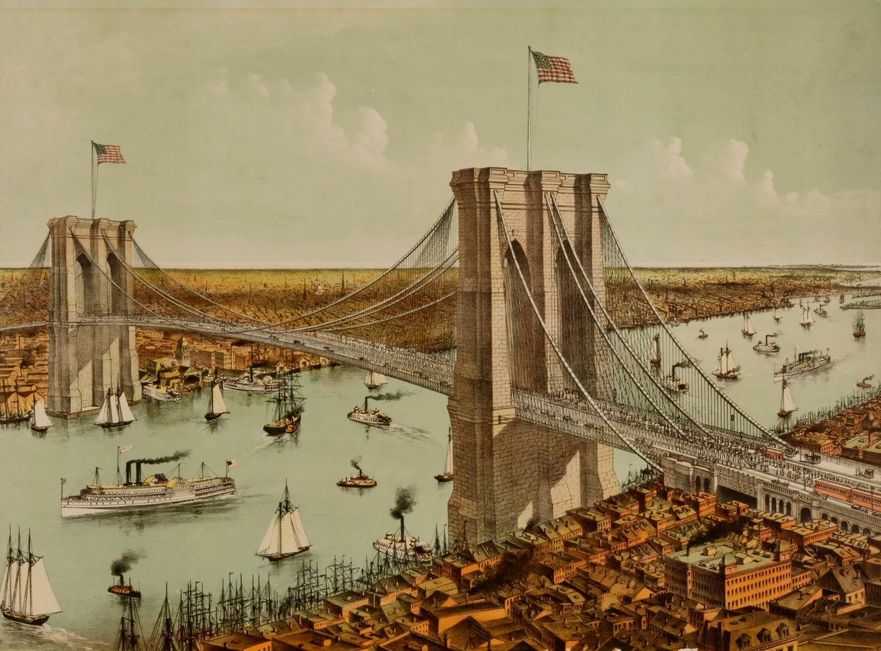 Den store hængebro over East River af Currier and Ives
