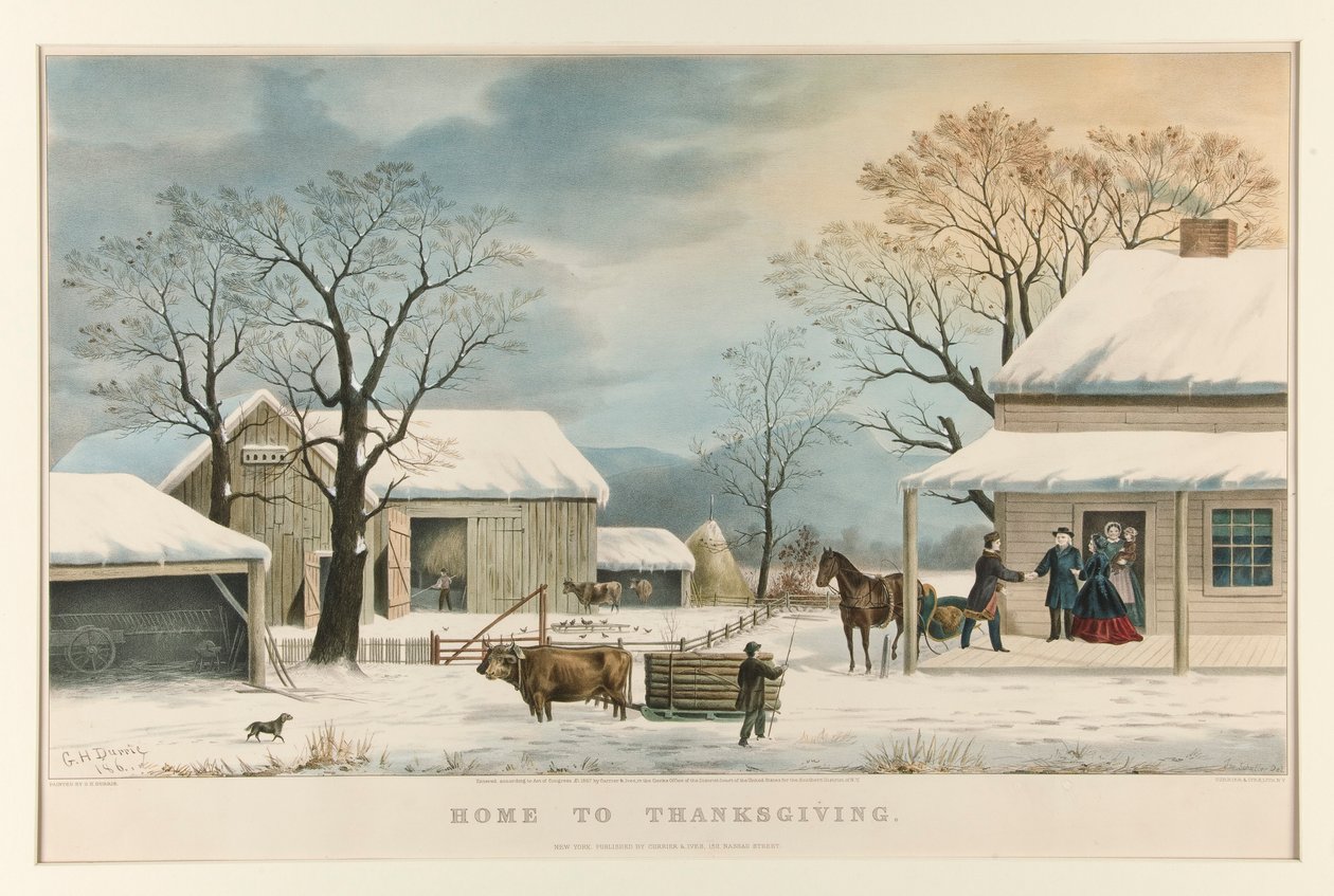Hjem til Thanksgiving af Currier and Ives