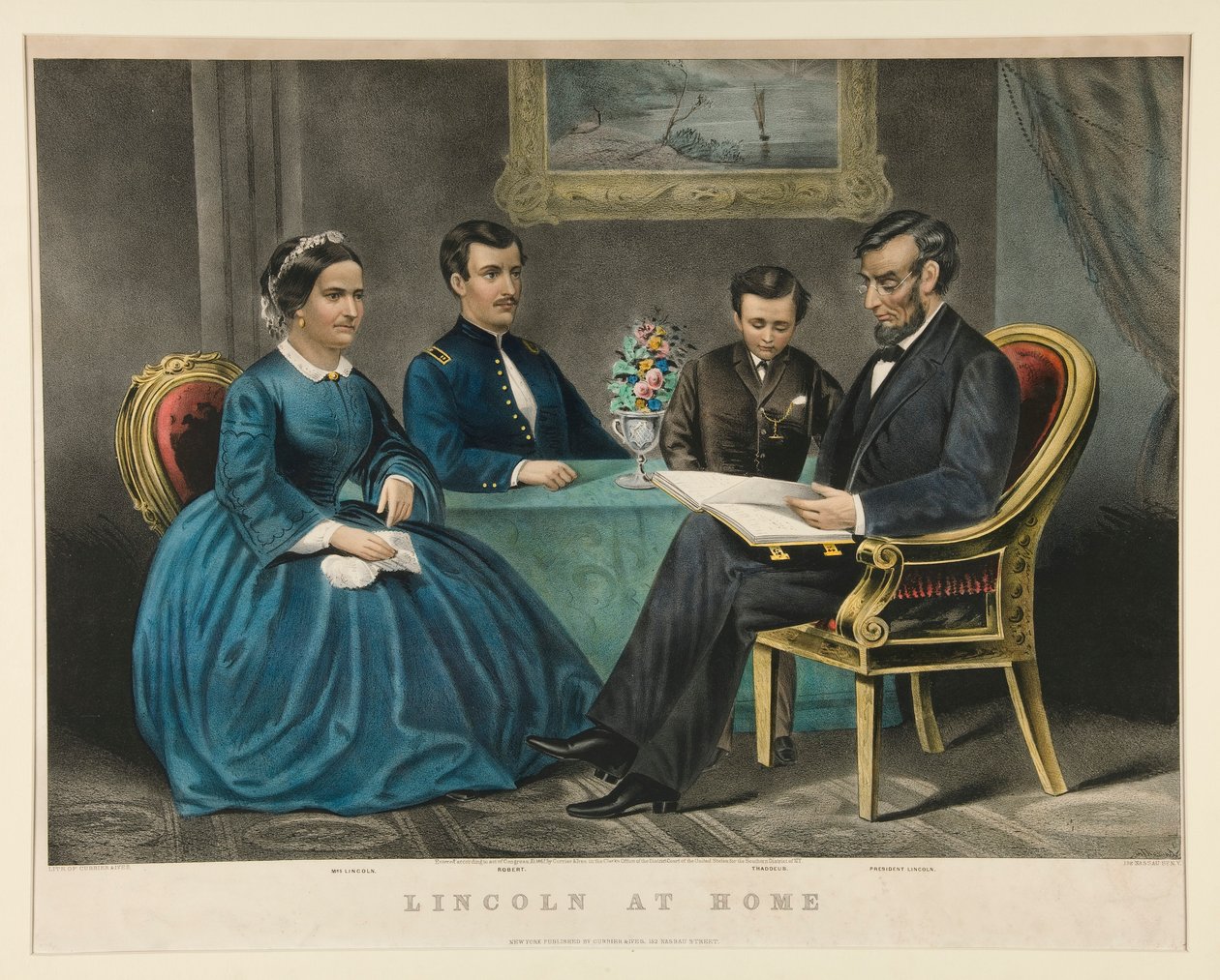 Lincoln derhjemme af Currier and Ives