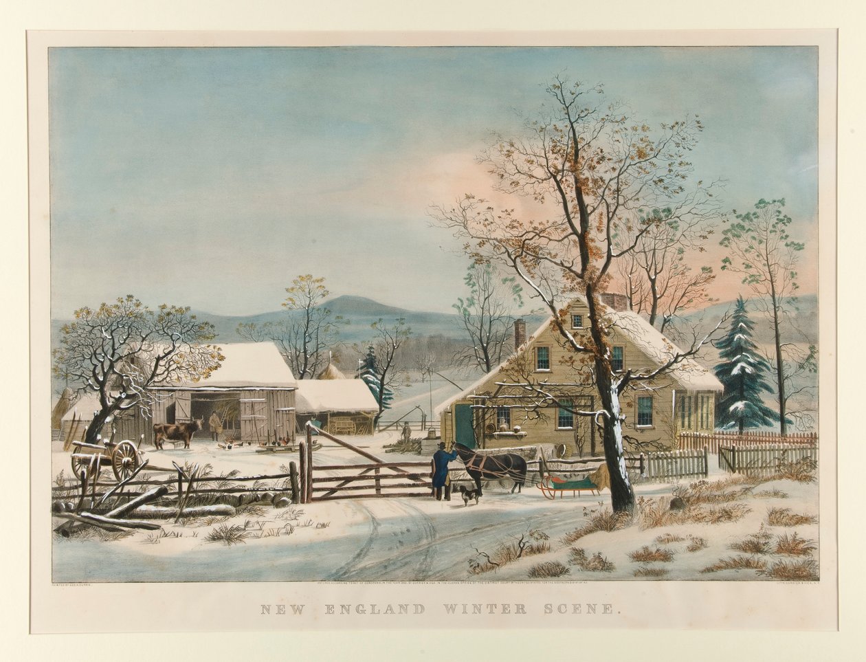 New England vinterscene af Currier and Ives