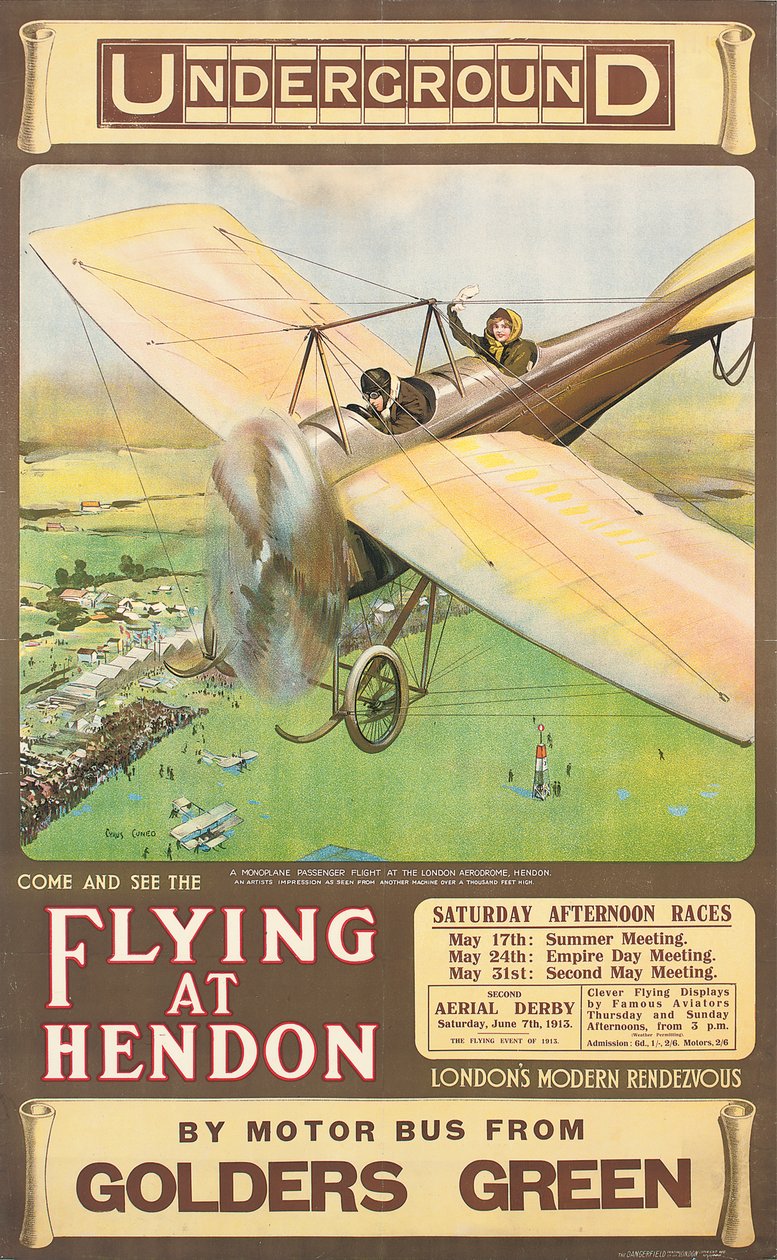 "Flying at Hendon", en reklameplakat, 1914 af Cyrus Cuneo