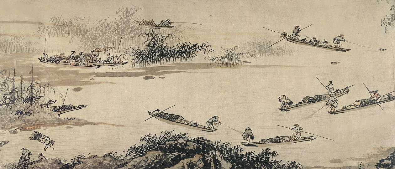 Fiskere på en Autumn River, Ming-dynastiet (blæk og farve på papir) af Dai Jin