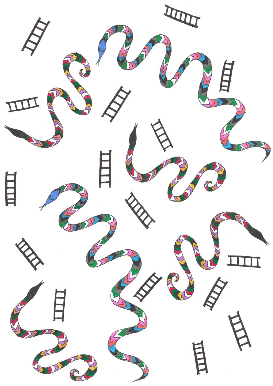 Snakes  Ladders, 2024 (blandede medier) af Daisy de Villeneuve