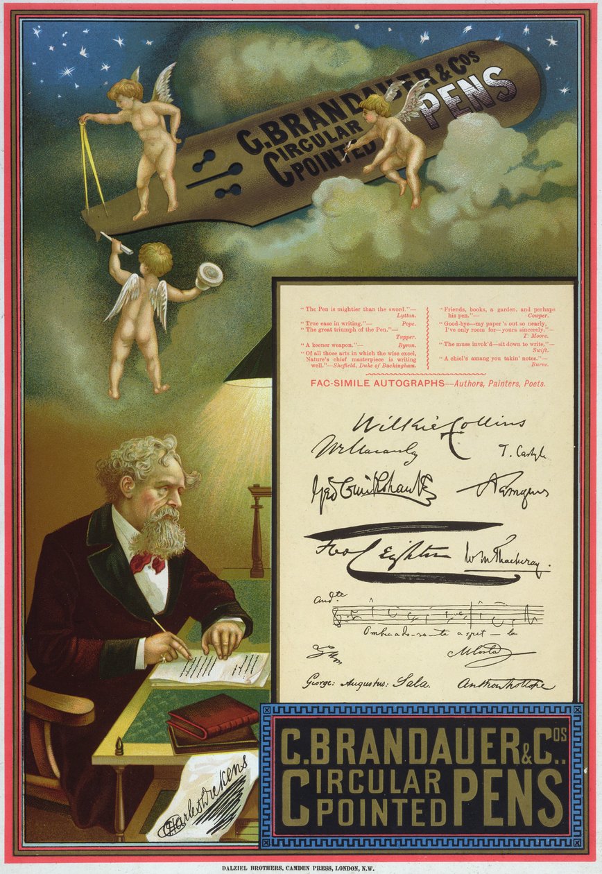 Annonce for C. Brandauer und Co. Cirkulære spidspenne af Dalziel Brothers
