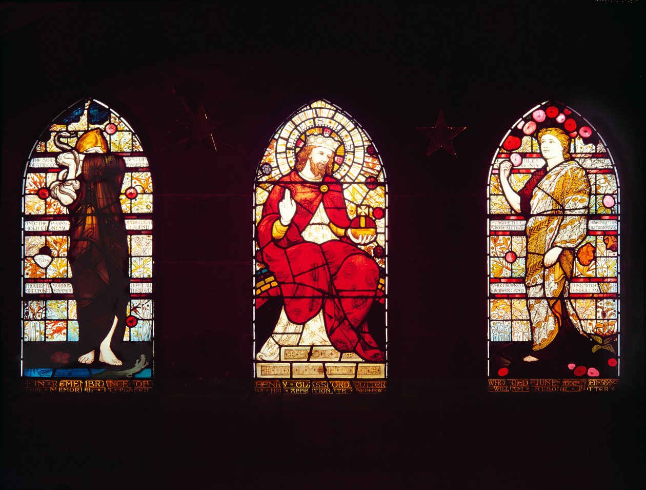 Salme 116, Kristus i herlighed, Salme 103, St Nicholas Church, Cramlington (glasmaleri), 1872 af Daniel Cottier