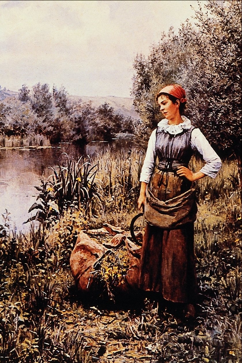 Pige ved en strøm af Daniel Ridgway Knight