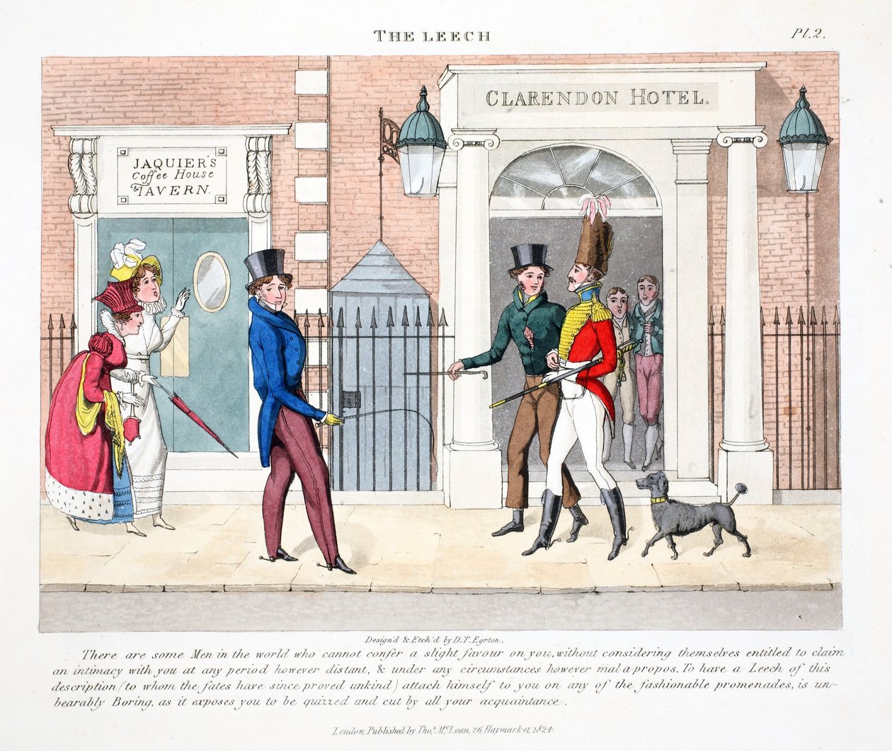The Leech, illustration fra "Fashionable Bores or Coolers in High Life" af Peter Quiz, udgivet af Peter Quiz. Thomas McLean, London 1824 (håndkoloreret gravering) af Daniel Thomas Egerton