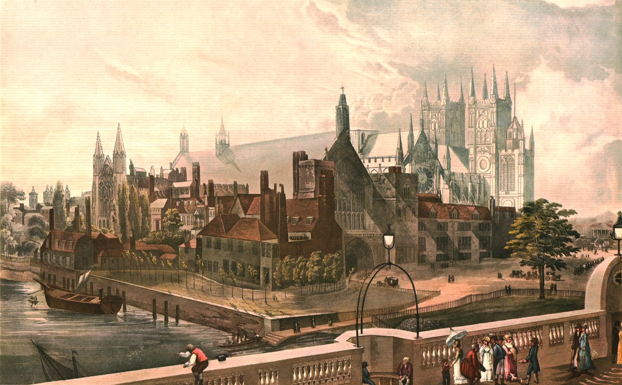 Westminster Hall and Abbey, c1819. Efter J.Gendall af Daniel Havell