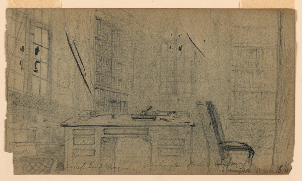 Washington Irvings bibliotek i Sunnyside af Daniel Huntington