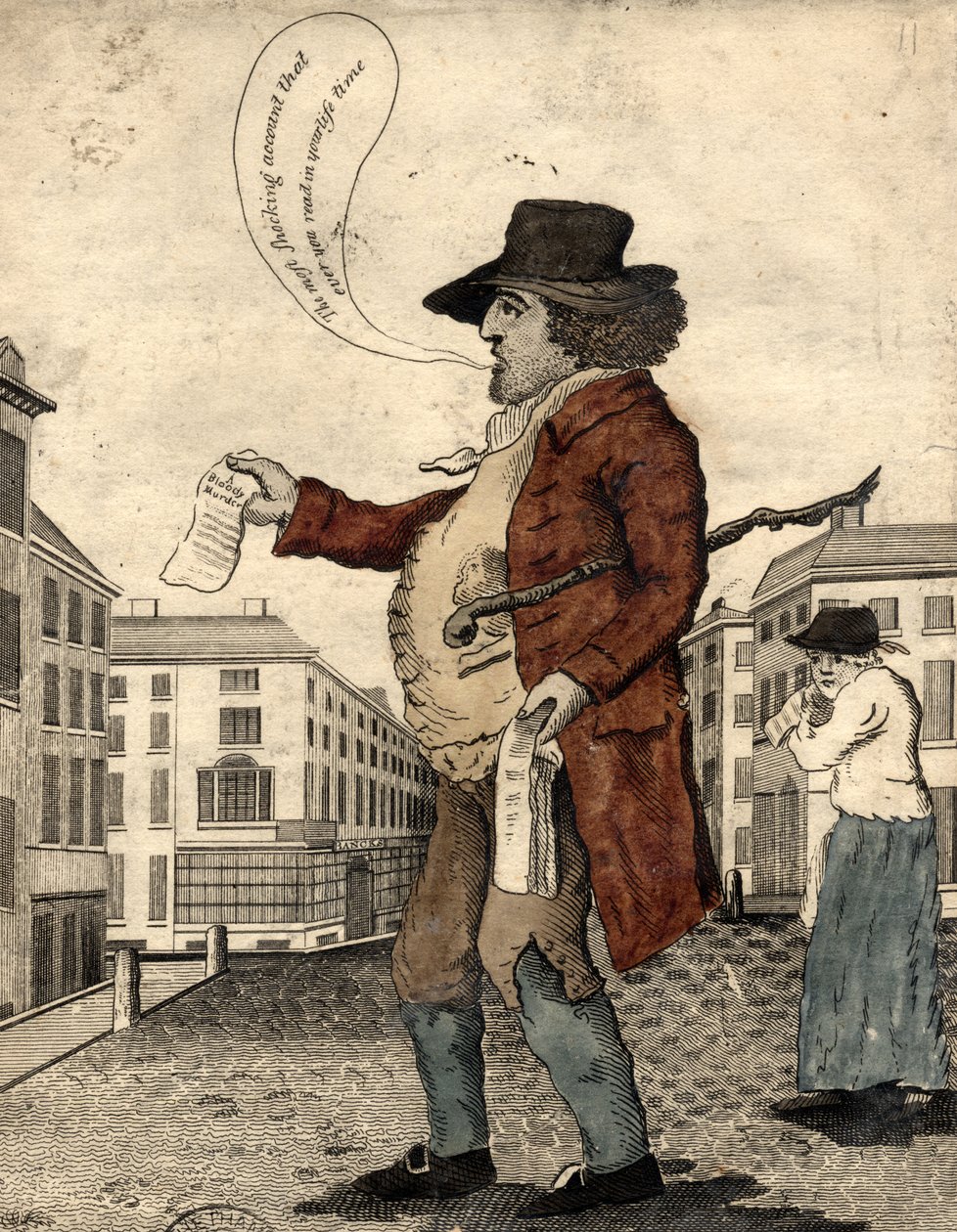 Balladesælger, begyndelsen af det 19. århundrede (håndkoloreret gravering) af Daniel Orme
