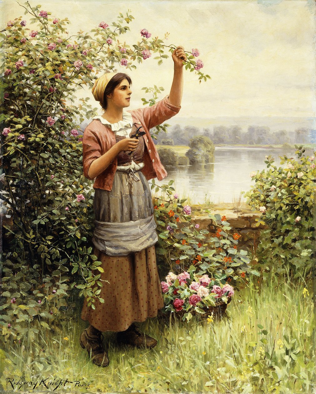 Skære roser langs Seinen, af Daniel Ridgway Knight