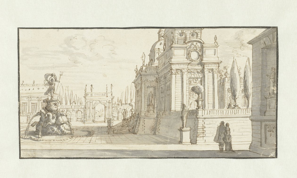 Plads foran et renæssancepalads af Daniel de Blieck