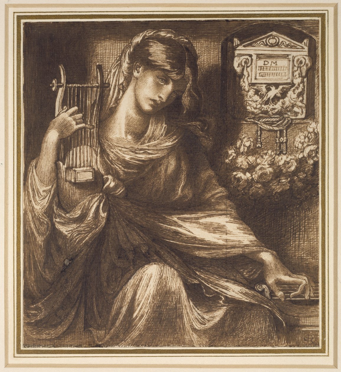 En romersk enke, 1800-tallet (pen og brunt blæk på papir) af Dante Gabriel Charles Rossetti