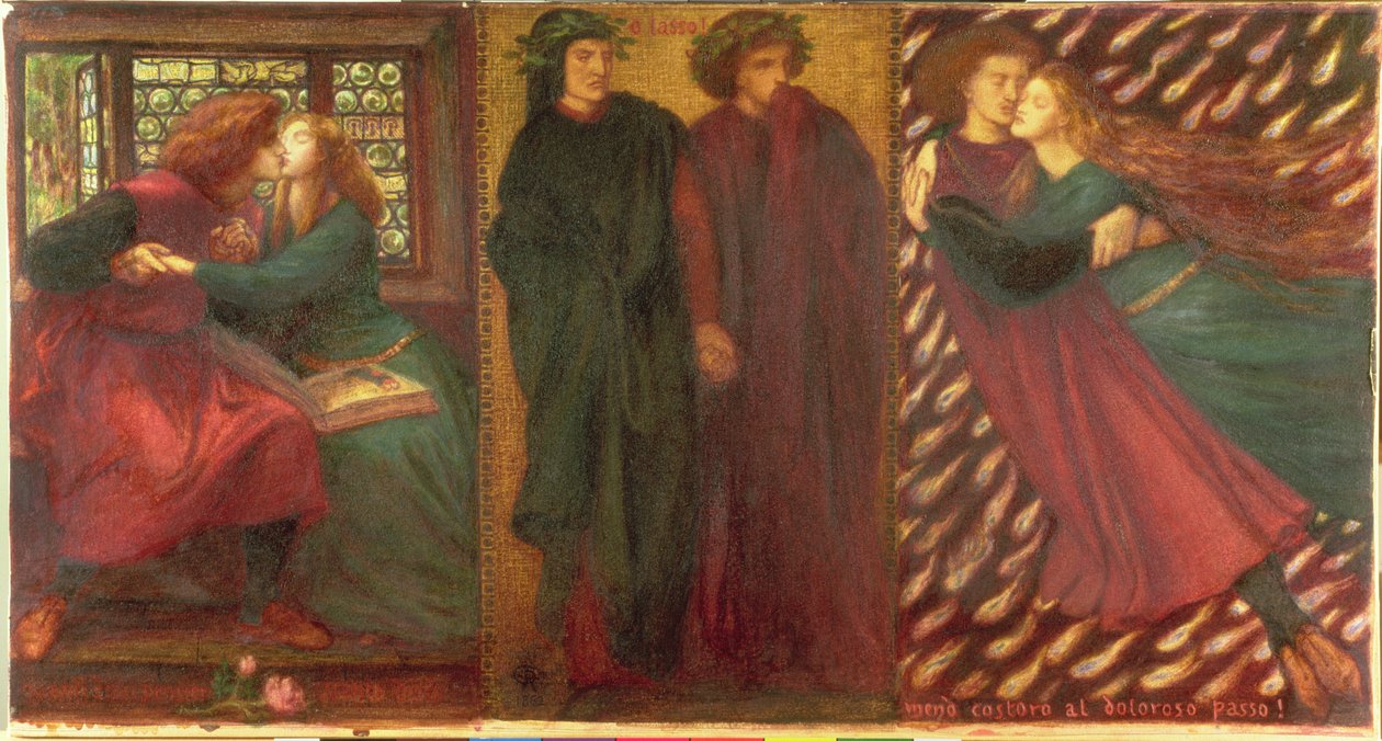 Paolo og Francesca, 1862 (blandet medier) af Dante Gabriel Charles Rossetti