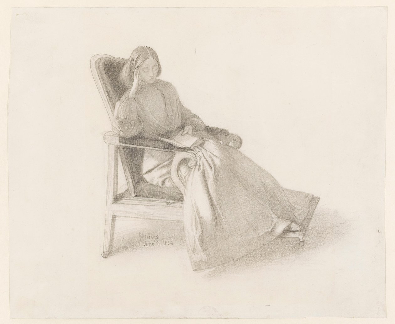 Portræt af Elizabeth Siddal, 1854 (grafit med pen og blæk på papir) af Dante Gabriel Charles Rossetti