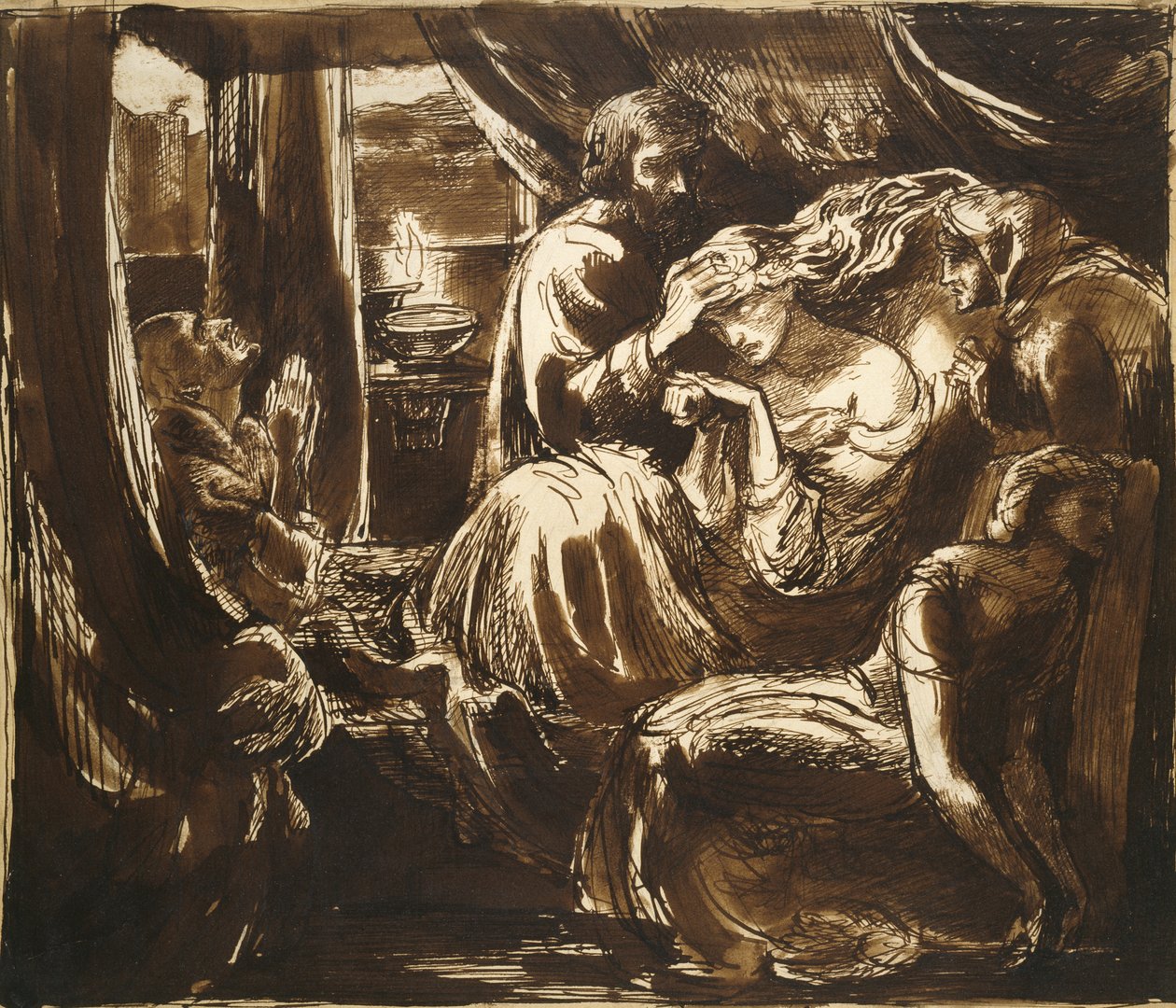 The Death of Lady Macbeth, 1800-tallet (pen og blæk på papir) af Dante Gabriel Charles Rossetti