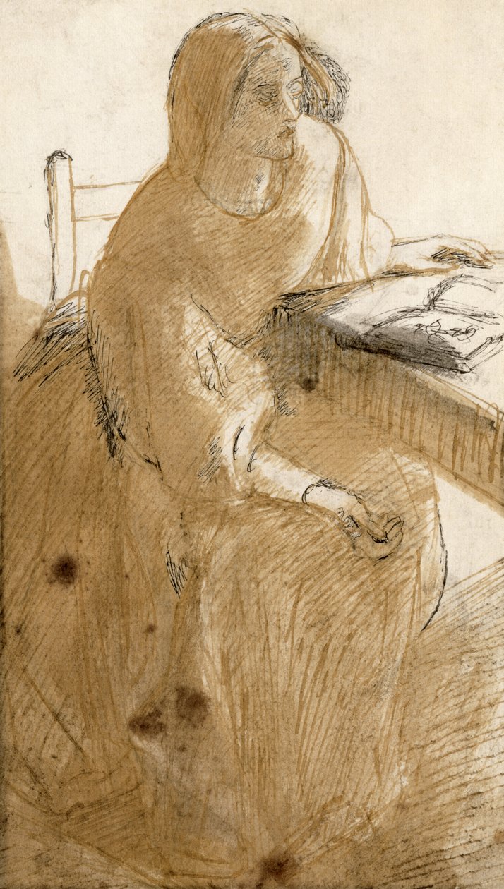 Lizzie Siddal (1832-62) (pen og blæk og wc på papir) af Dante Gabriel Charles Rossetti