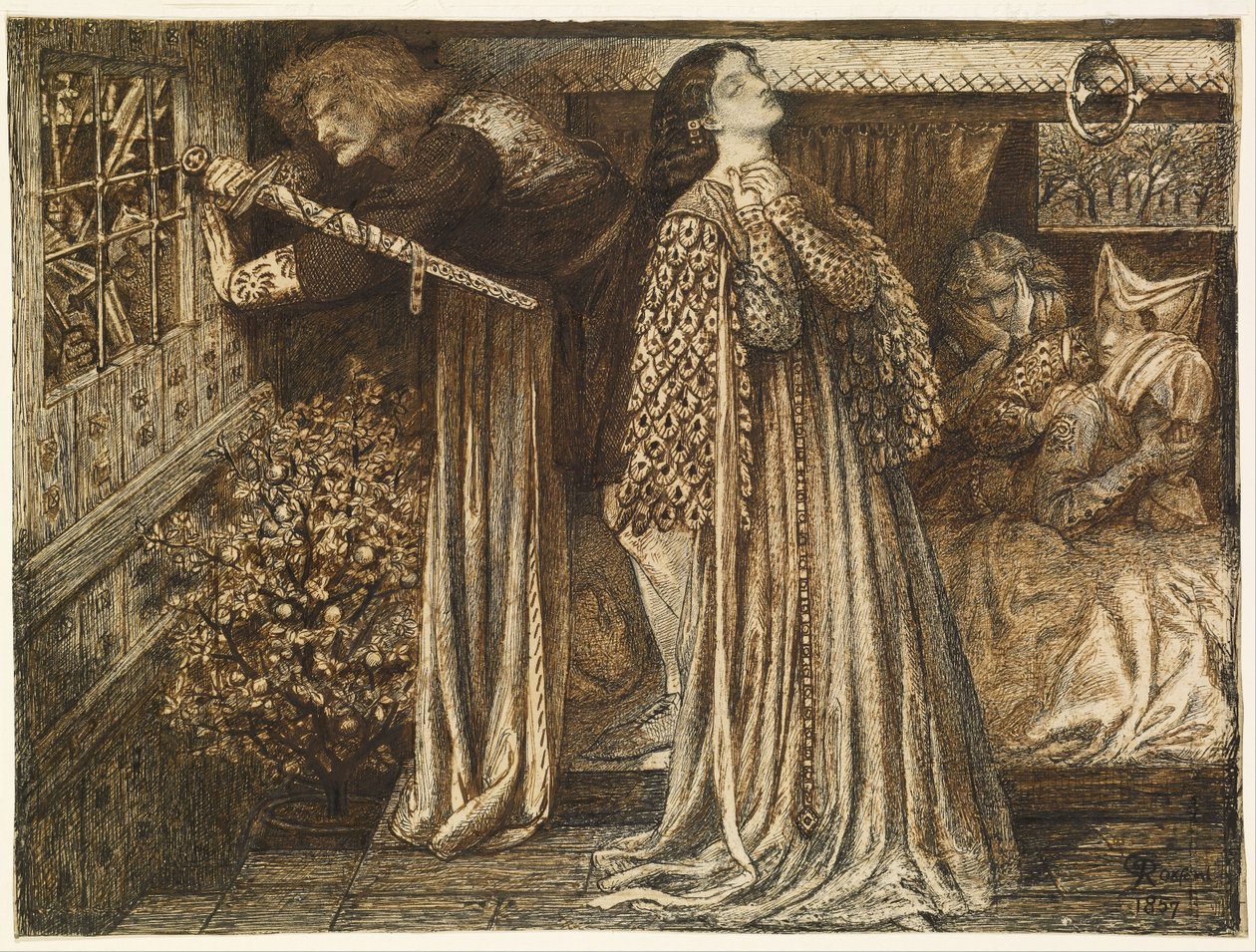 Sir Launcelot i Dronningens Kammer af Dante Gabriel Charles Rossetti