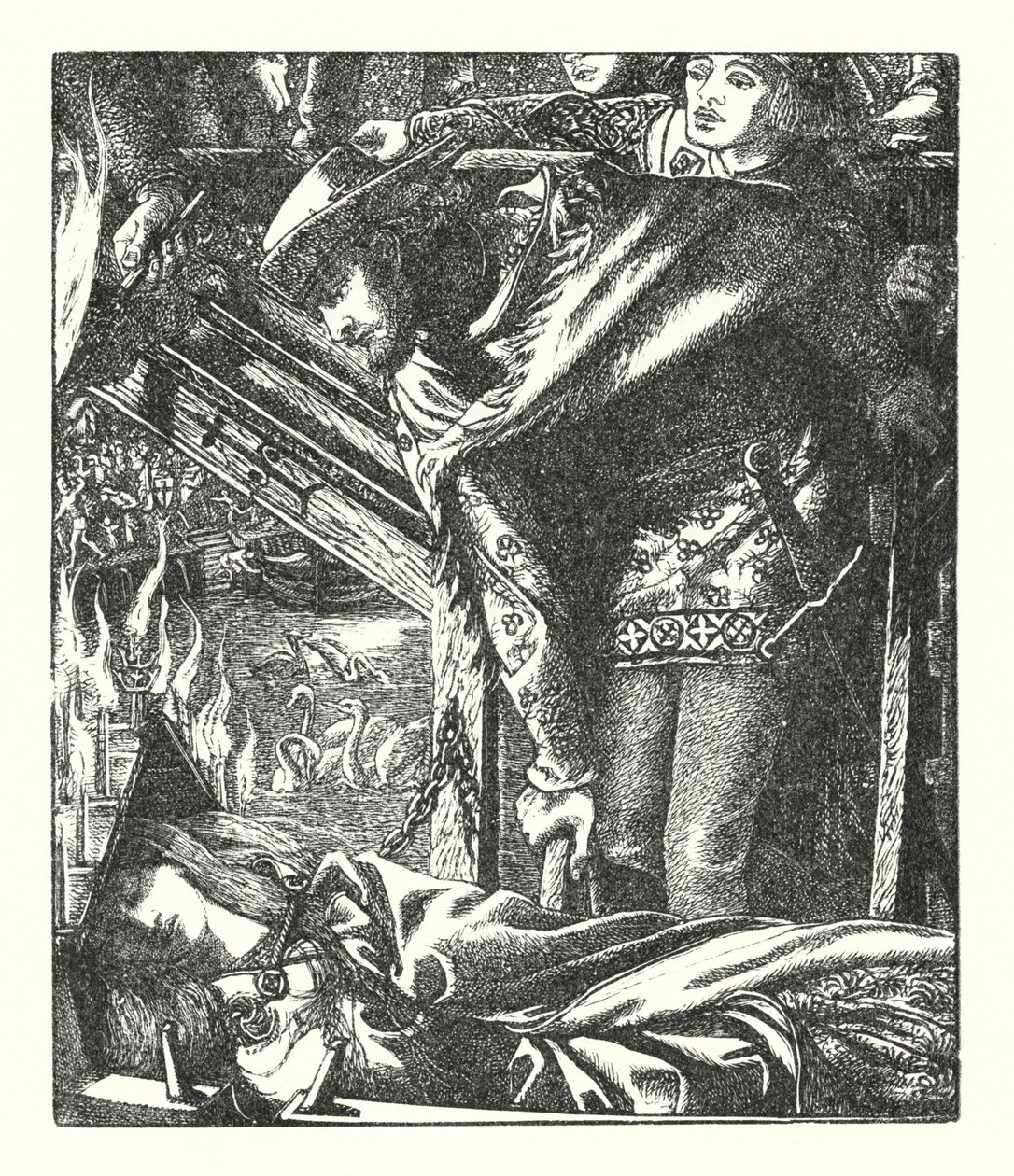 The Lady of Shalott (gravering) af Dante Gabriel (after) Rossetti