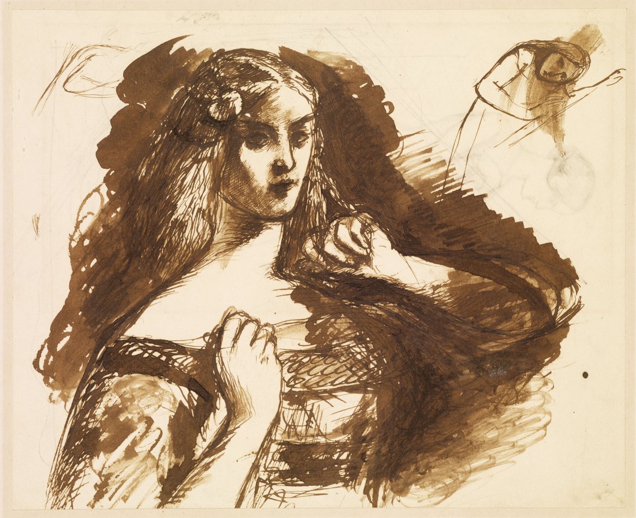 Skitse i halv længde af en ung kvinde af Dante Gabriel Rossetti