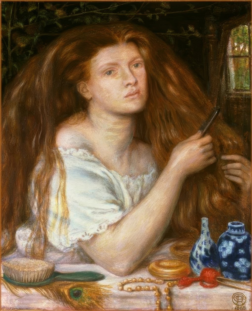 Kvinde, der reder sit hår af Dante Gabriel Charles Rossetti
