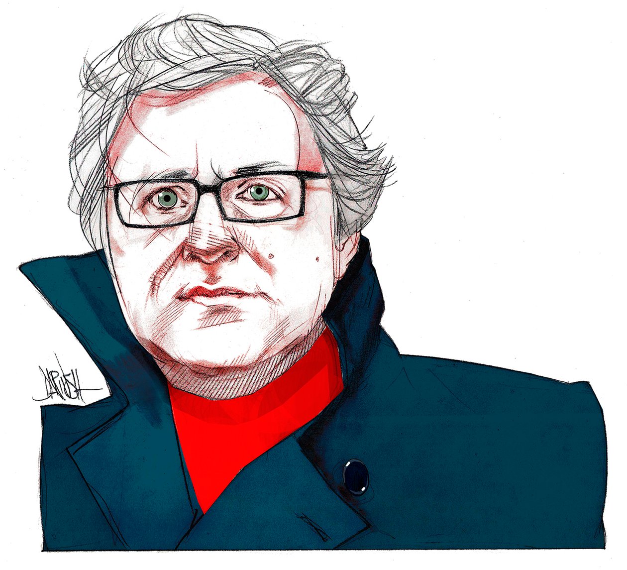 Michel Onfray (digital farveblyantstegning) af Dariush Radpour