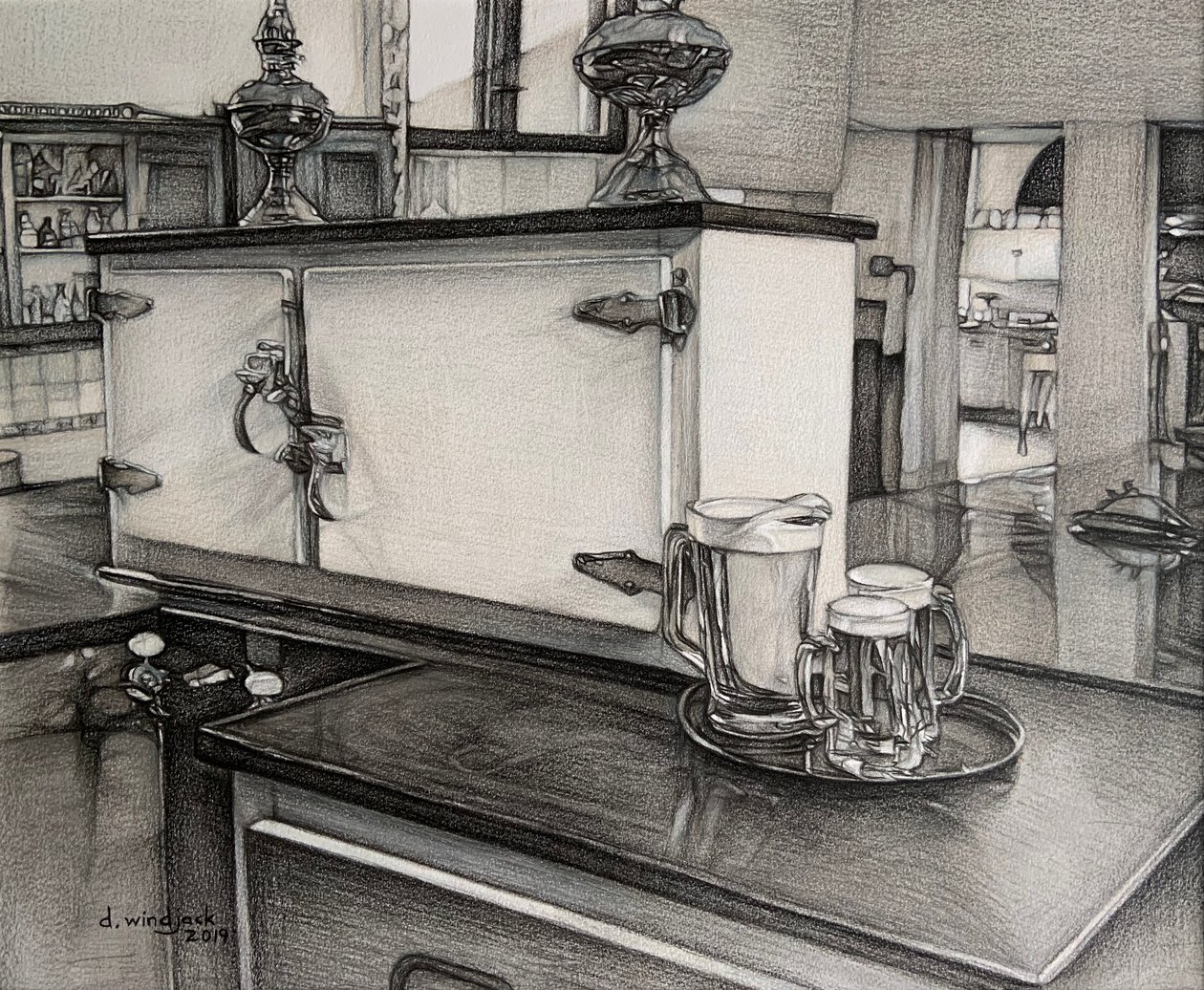 After Hour Drinks, 2019 (blyant på papir) af Darrell Windjack