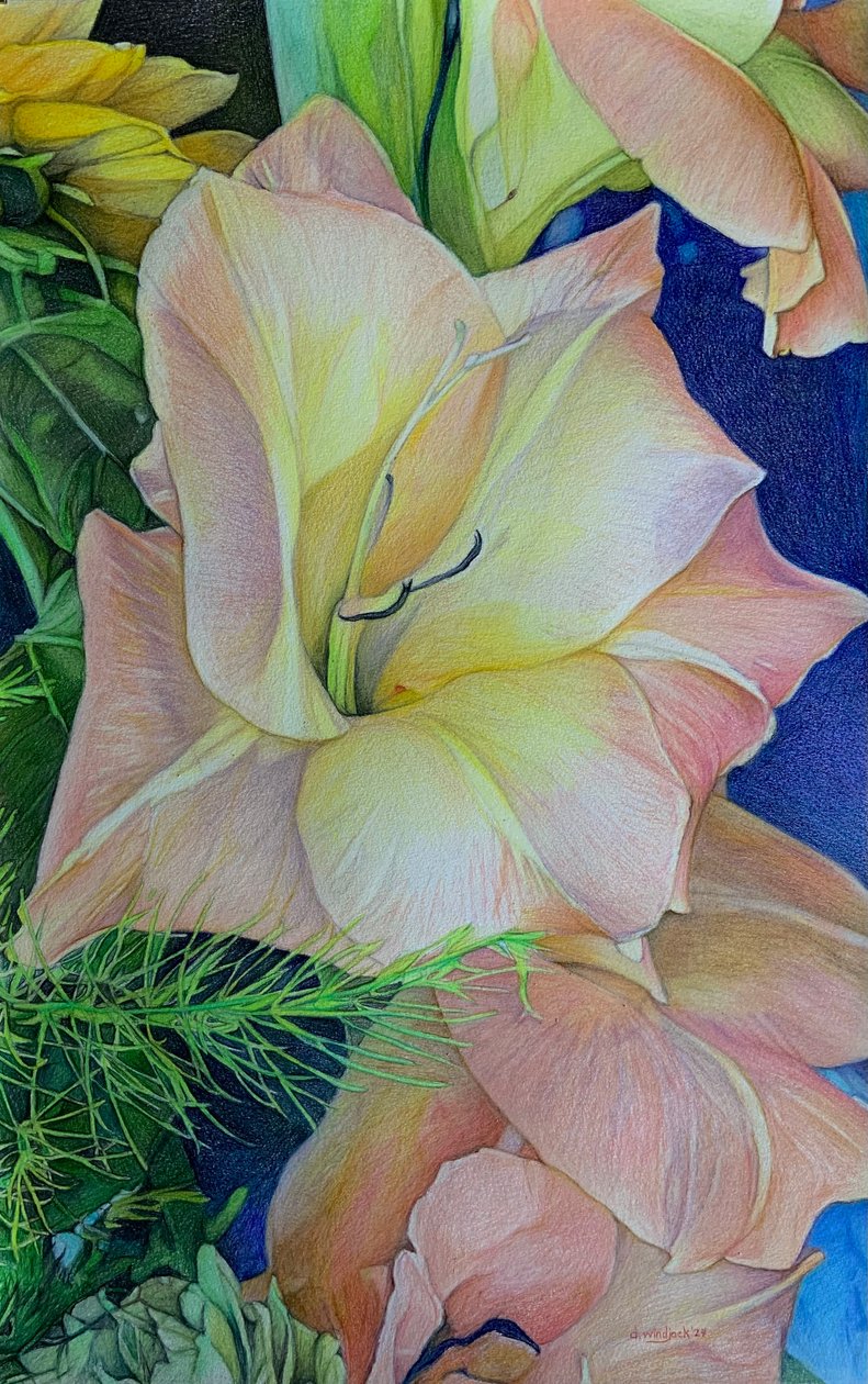 Bursting Blooms 1, 2024 (blyant på papir) af Darrell Windjack