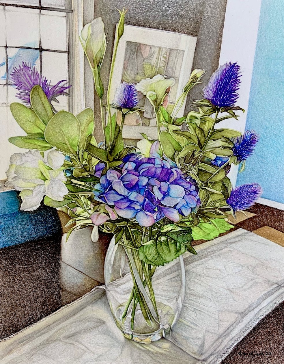 Summer Hydrangea, 2023 (blyant på papir) af Darrell Windjack