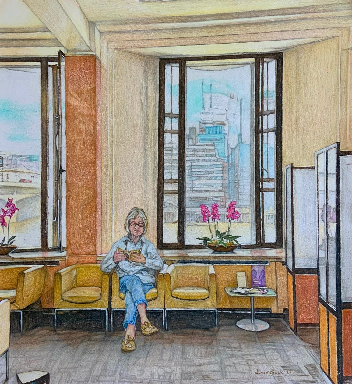 The Waiting Room, 2024 (blyant på papir) af Darrell Windjack