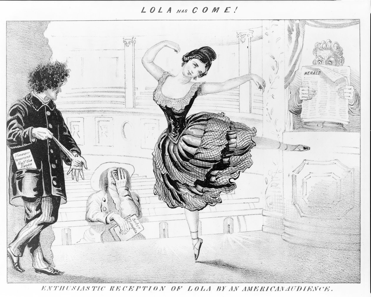 Lola er kommet! Entusiastisk modtagelse af Lola af amerikansk publikum. af David Claypoole Johnston