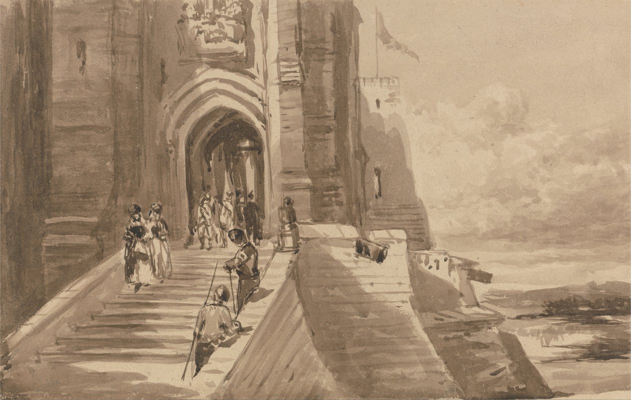 Figurer på den ydre trappe af et slot af David Cox