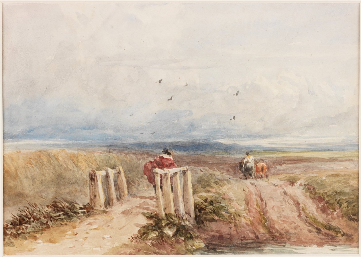 Moorland med figurer (blyant og akvarel på papir (klisteret på bord)) af David Cox