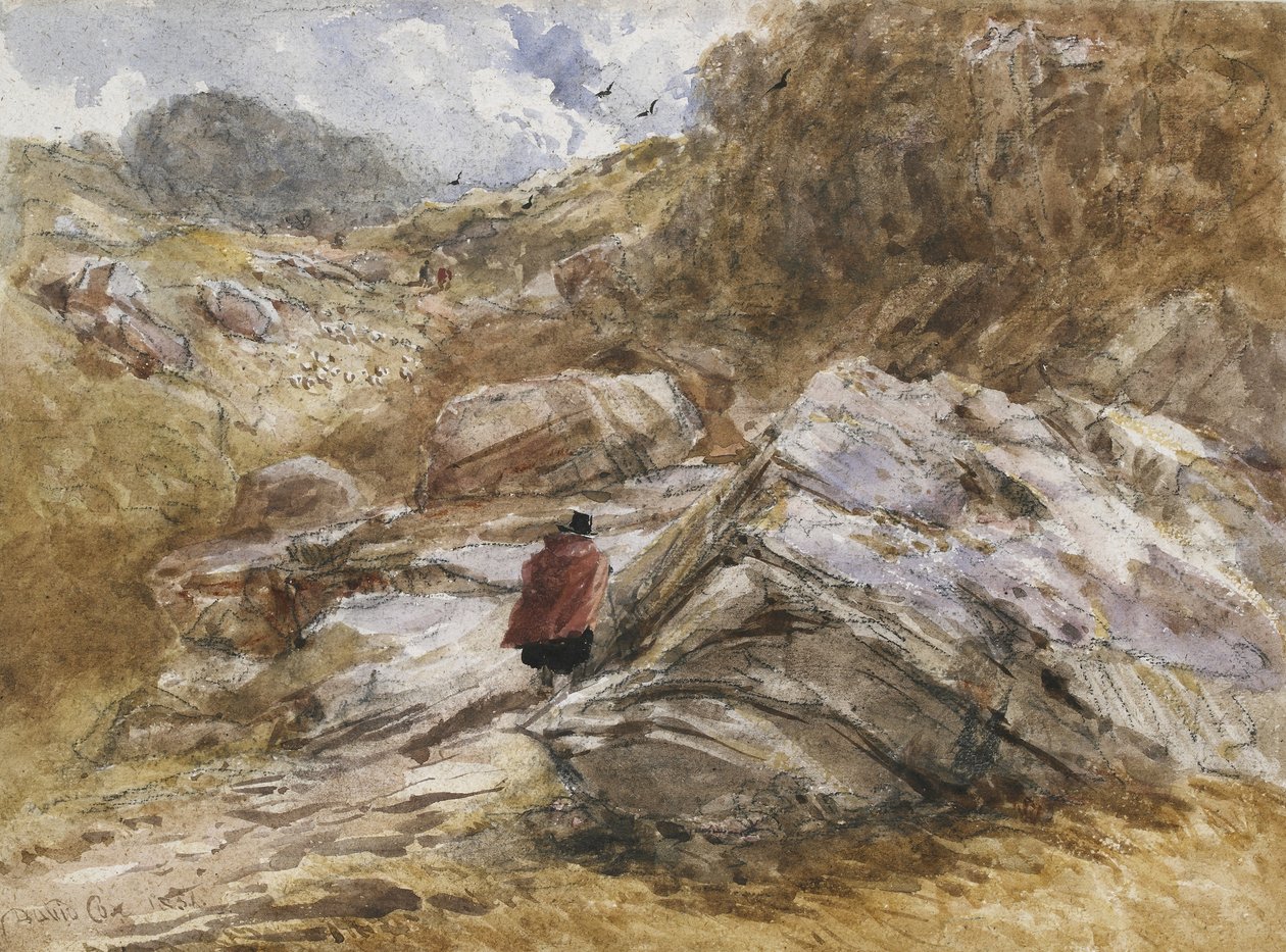 Bjergpas ved Bettws-y-Coed, 1851 (akvarel over sort kridt) af David Cox