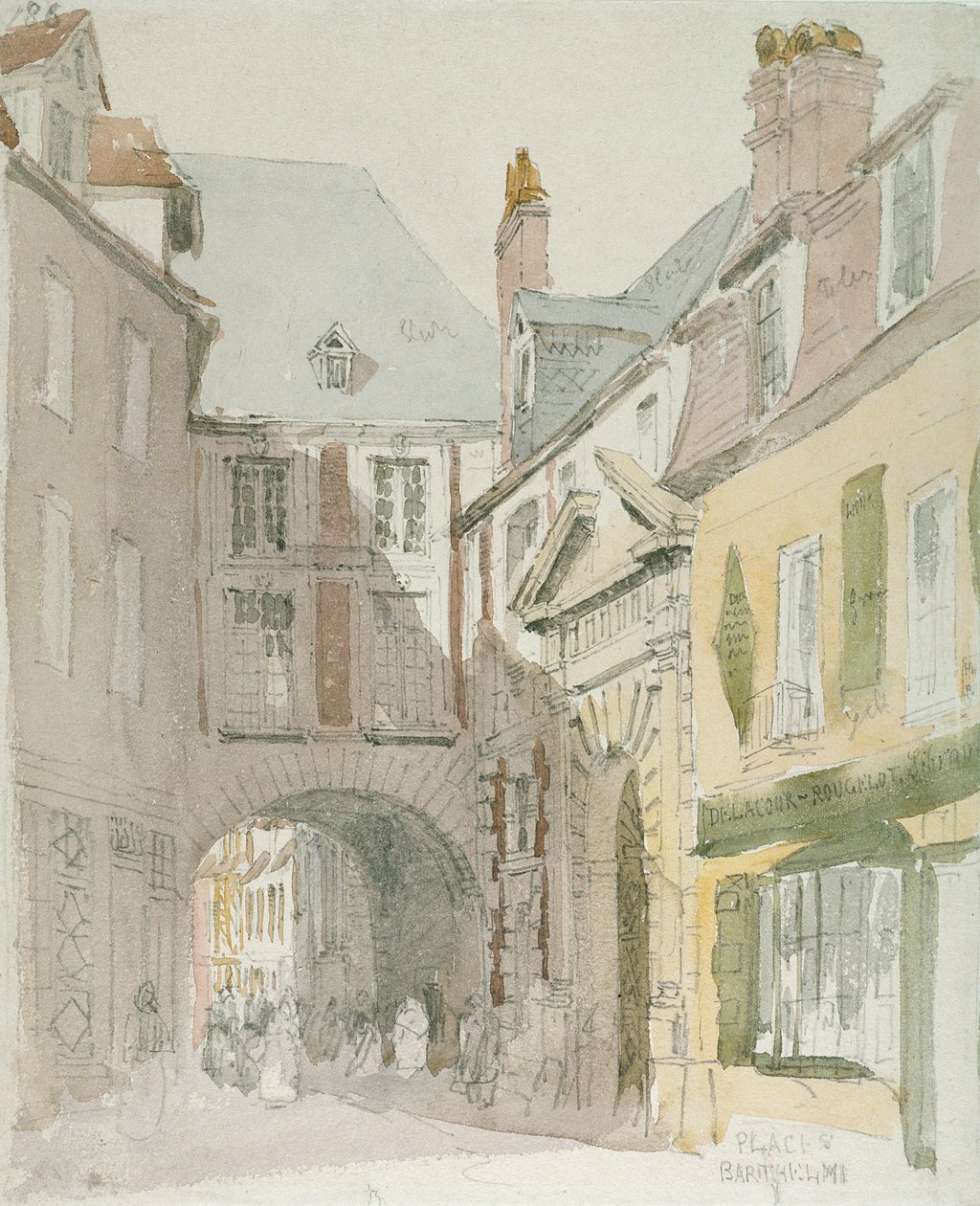 Place Barthelme, Paris, ca. 1829 (wc og grå vask over blyant på papir) af David Cox