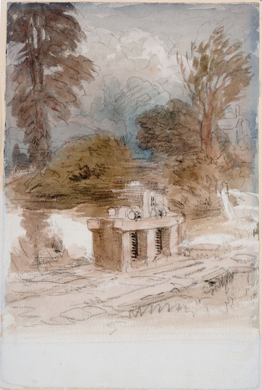 Sluseporten (kul og akvarel på papir (klisteret på kort)) af David Cox