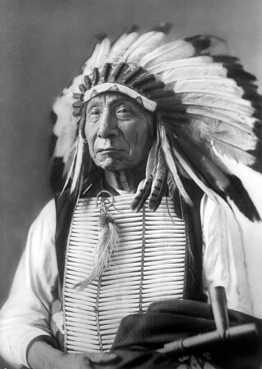 Red Cloud, Dakota-chef, iført hovedbeklædning, 1880