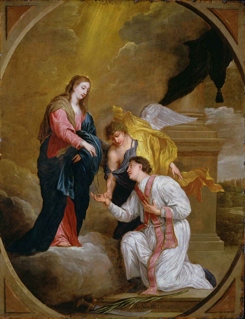 St Valentin knæler i bøn (olie på kobber) af David III Teniers