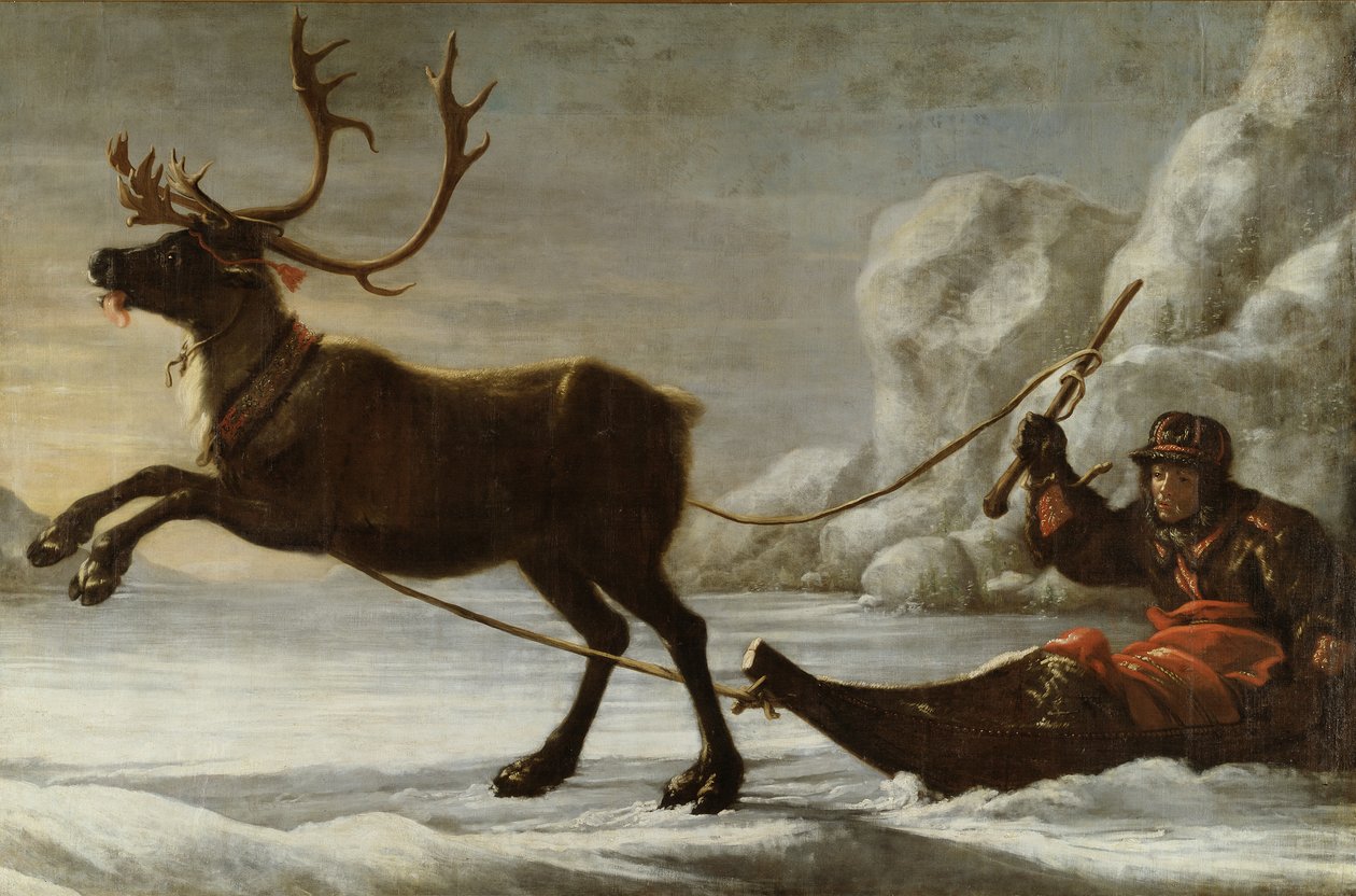 Abraham Renstirna klædt ud som en Lapp og hans Rensdyr af David Klöcker Ehrenstrahl