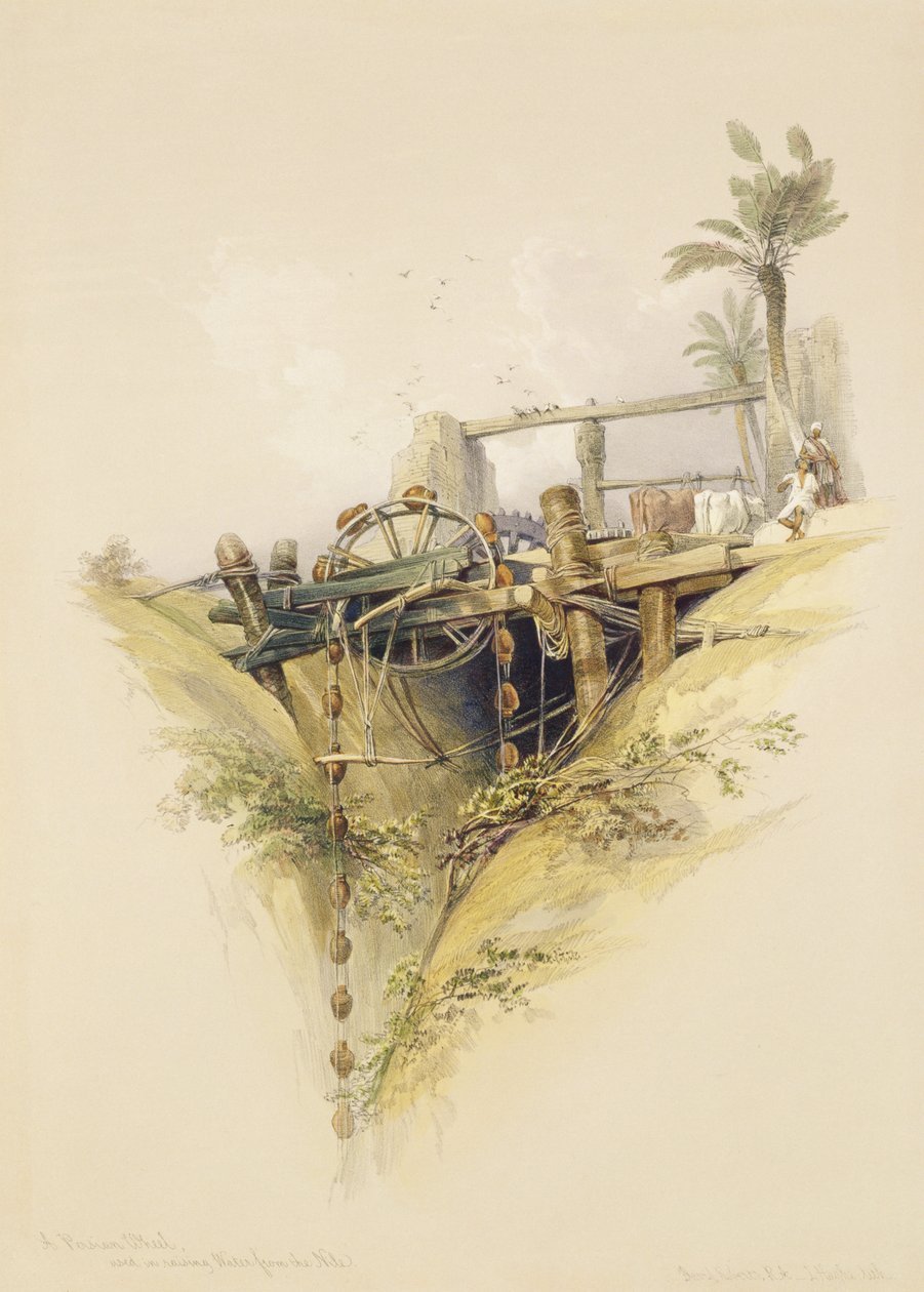 Et persisk vandhjul, brugt til at hæve vand fra Nilen, fra Egypten og Nubia, Vol.1 af David Roberts