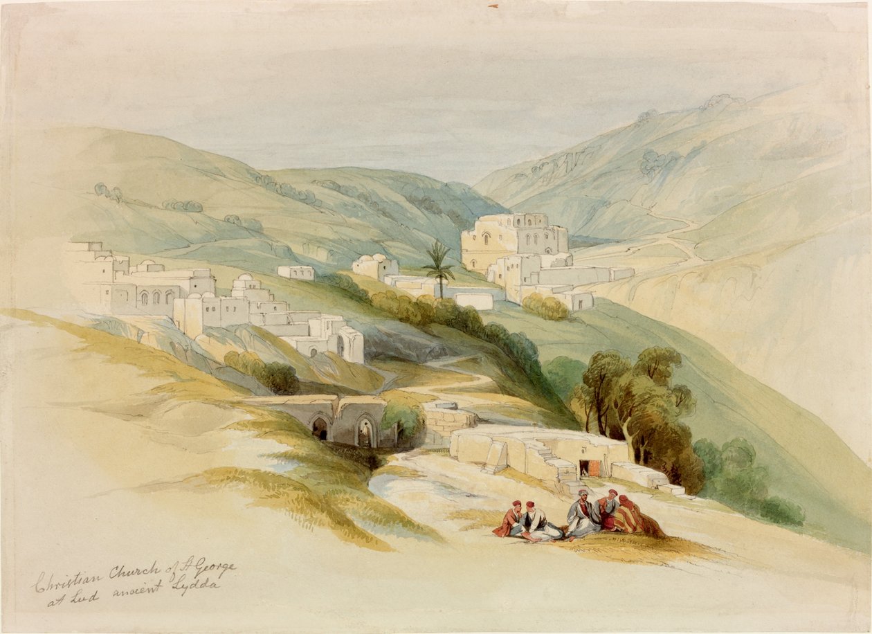 The Church of St George, Ludd, Palæstina (The Ancient Lydda) (blyant og wc på papir) af David Roberts