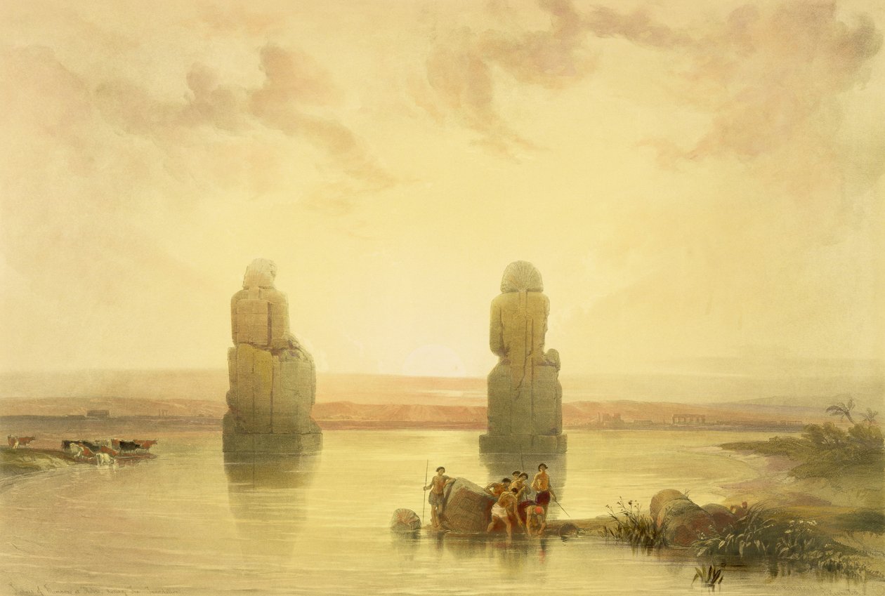 Memnons kolosser i Theben under oversvømmelsen, fra Egypten og Nubien, bd.1 af David Roberts