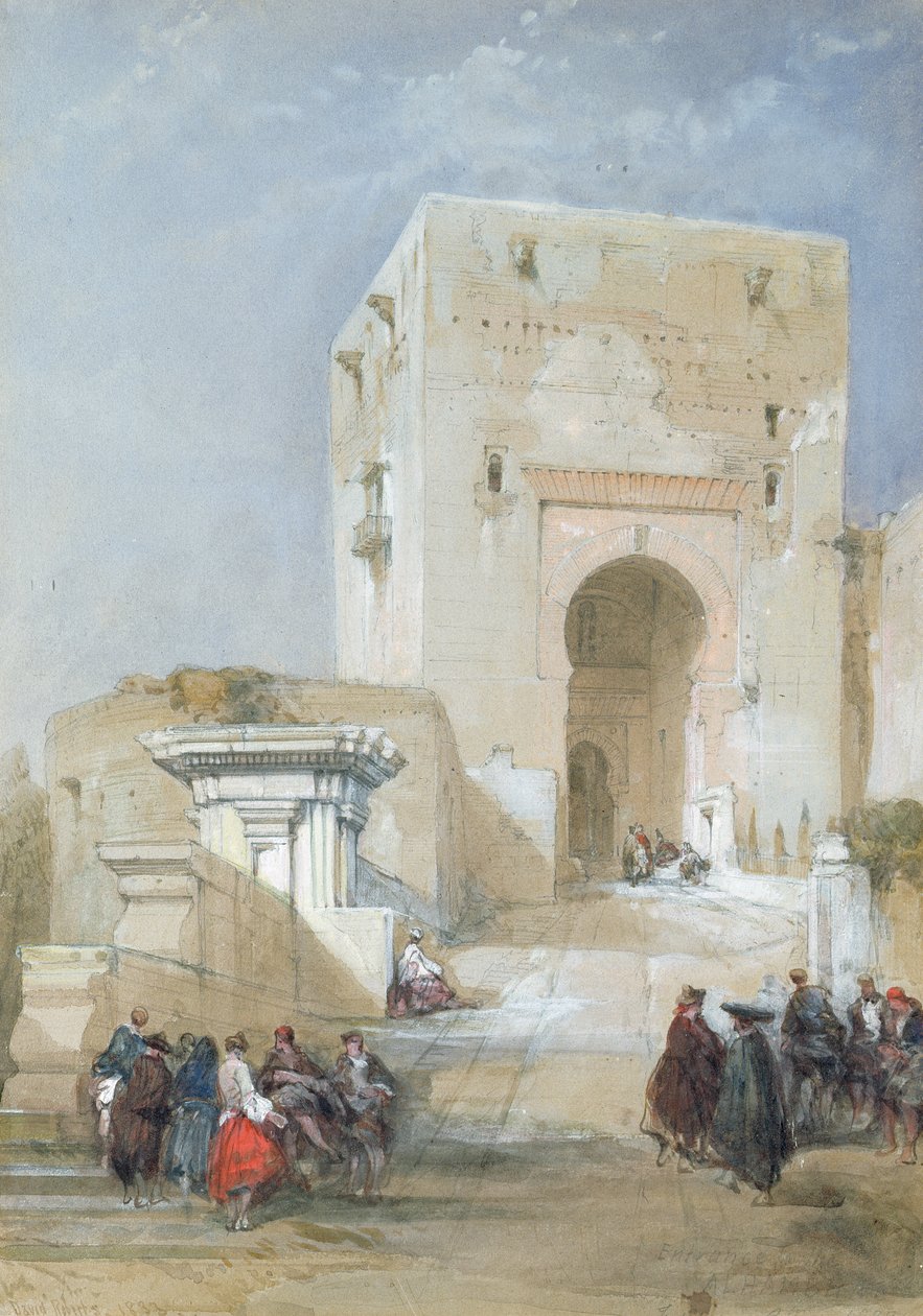 The Gate of Justice, Indgang til Alhambra, 1833 (blyant, gouache og wc) af David Roberts