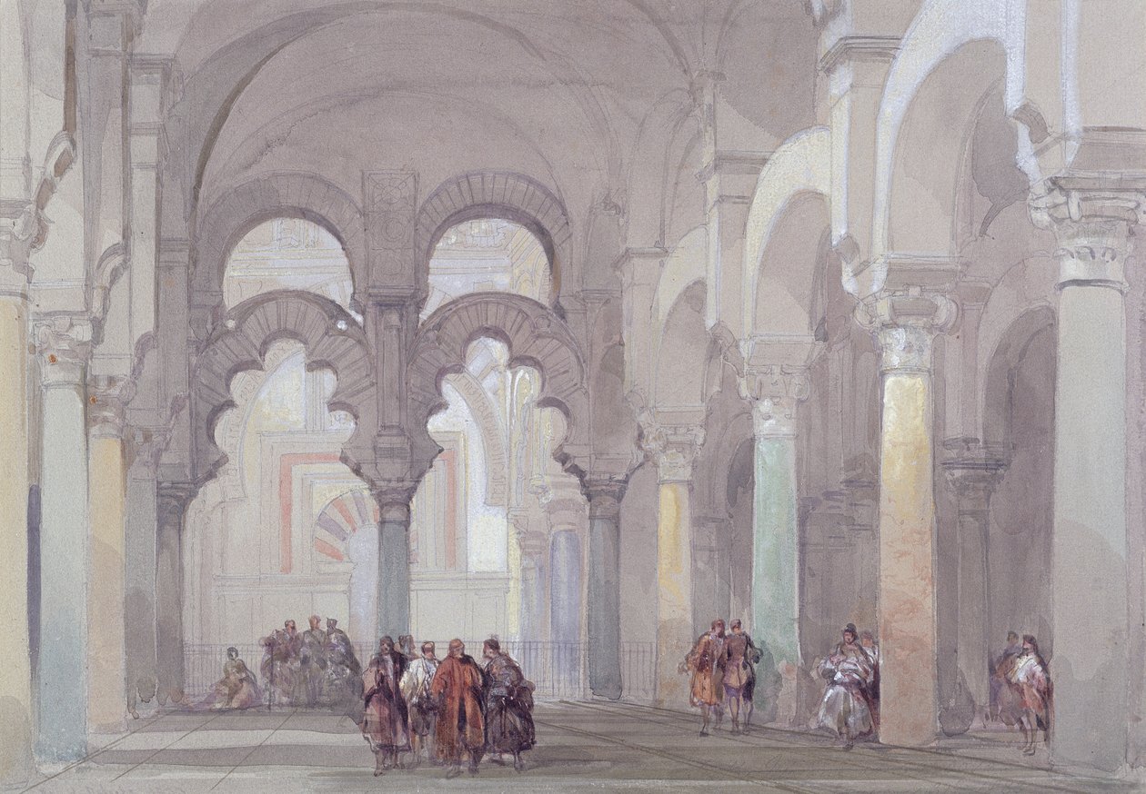 Moskeen i Cordova, 1833 (wc med gouache over grafit på papir) af David Roberts