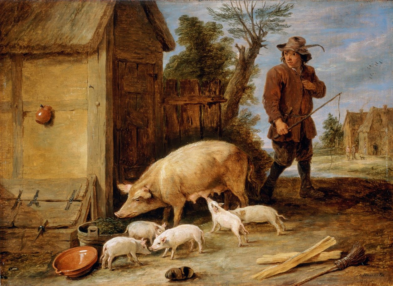 En sø og hendes kuld af David Teniers the Younger