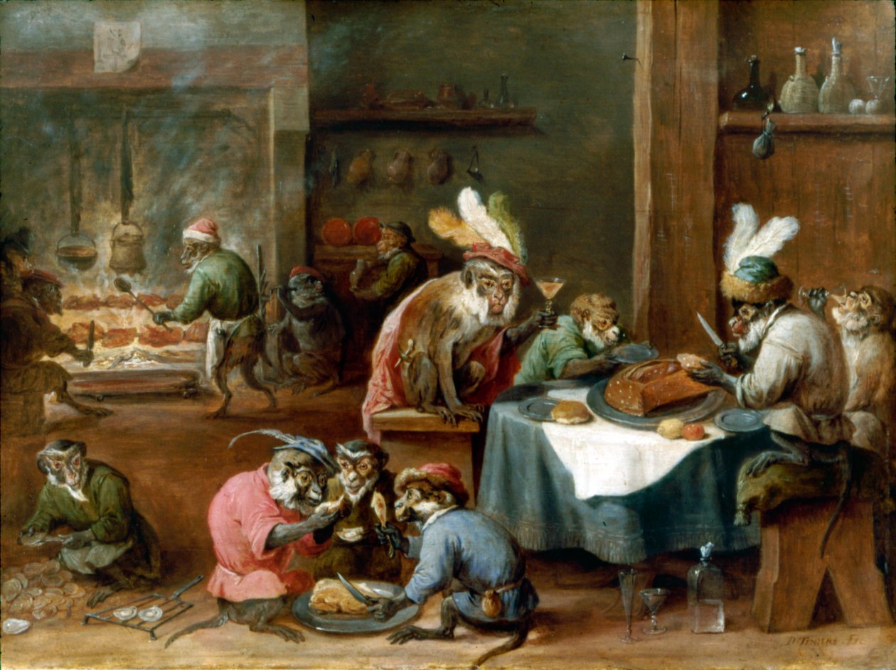 Måltid af udklædte aber af David Teniers the Younger