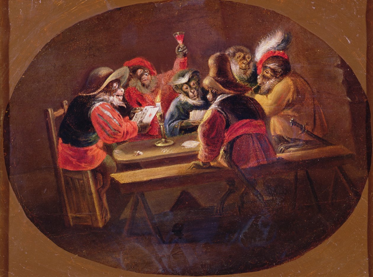 Aber klædt ud som soldater, der spiller kort og hygger af David Teniers the Younger