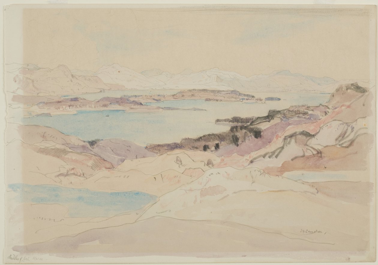 Isle of Loch Maree (blyant og wc på papir) af David Young Cameron